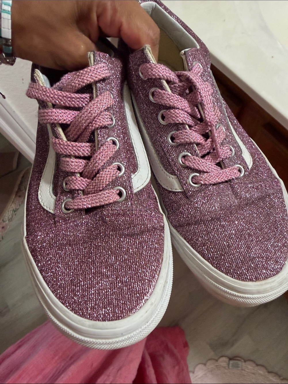 Vans Pink Glitter Low-Top Sneakers